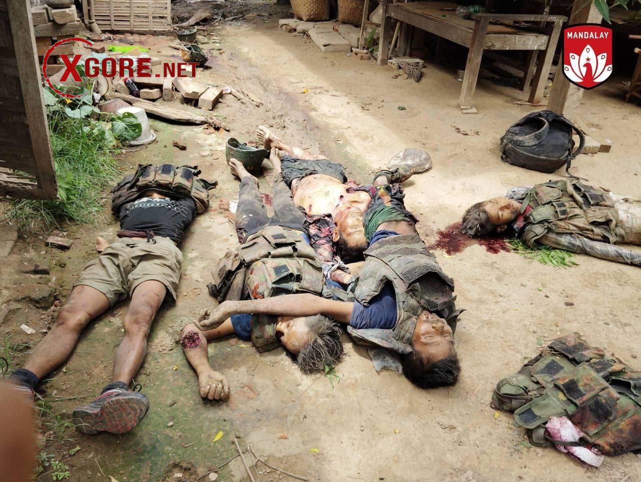 Photos of dead bodies lying around after civil war in Myanmar